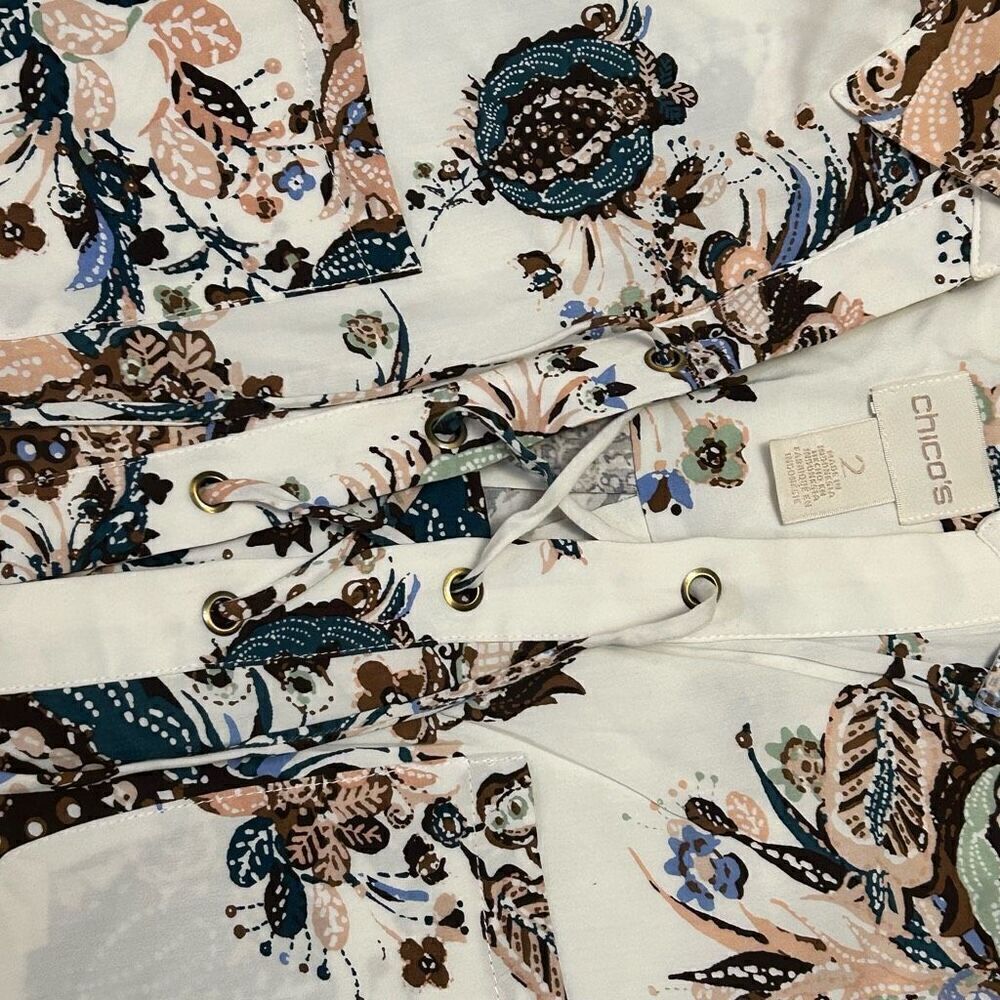 Chico's women's Silky Soft Botanical Lace-up Long sleeve Tunic top size 2 (us si - Picture 4 of 9